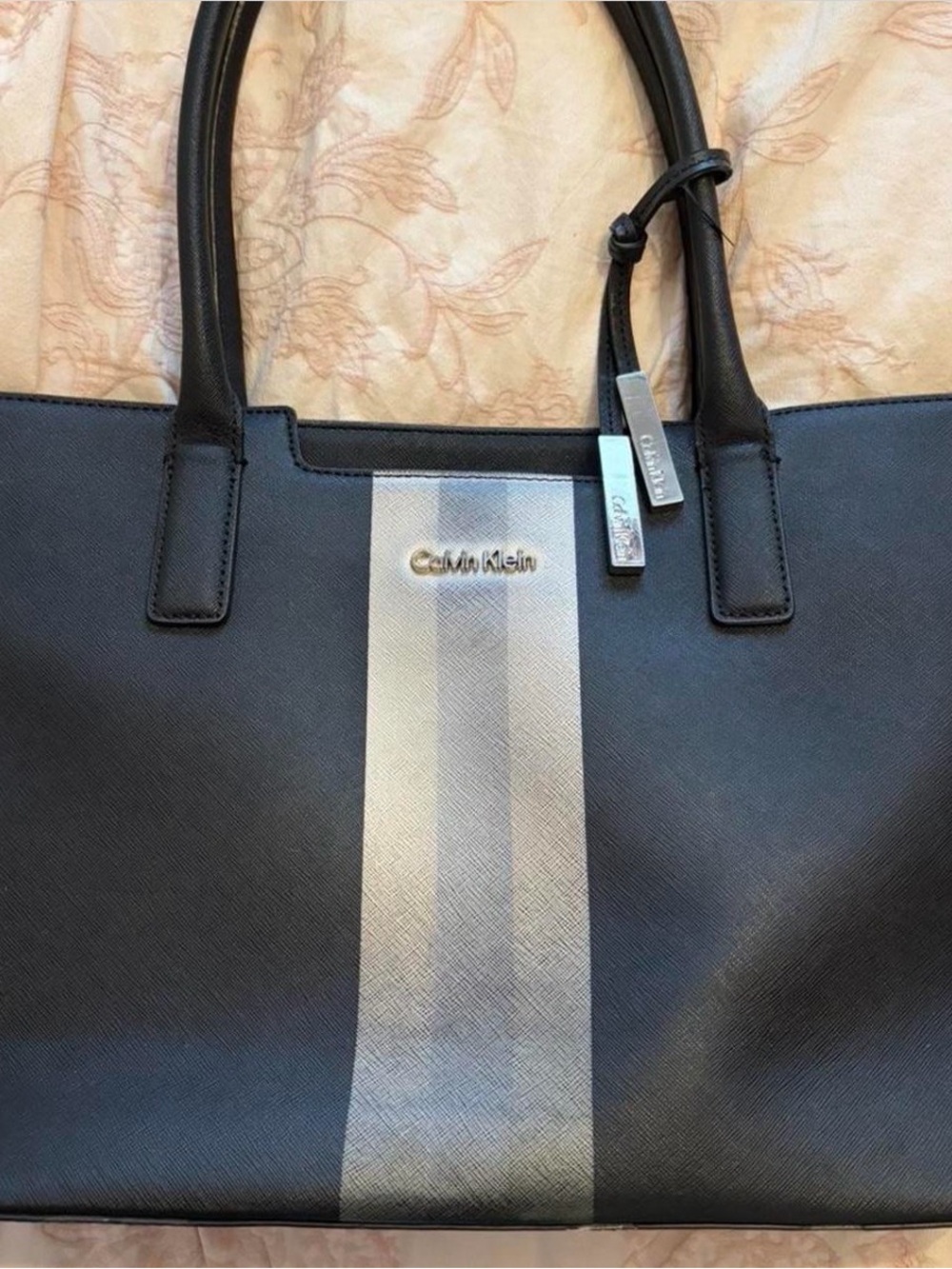 Calvin Klein Black Tote with Silver Stripe